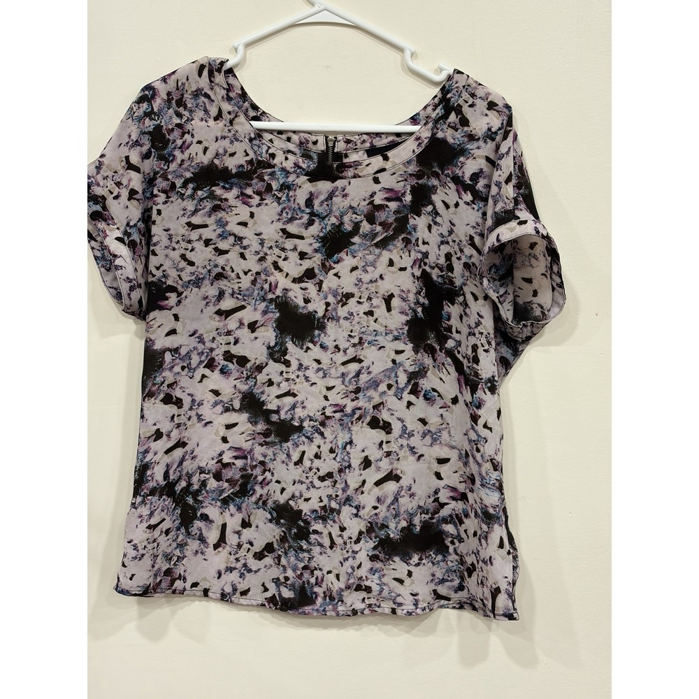 Women's Abstract Painterly Print Top Lavender Blue Black Artsy Gallerycore Sz M
